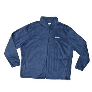 Columbia Blue Basic Jacket Plus Size 2X Polyester Fleece Zip Pockets Solid Warm